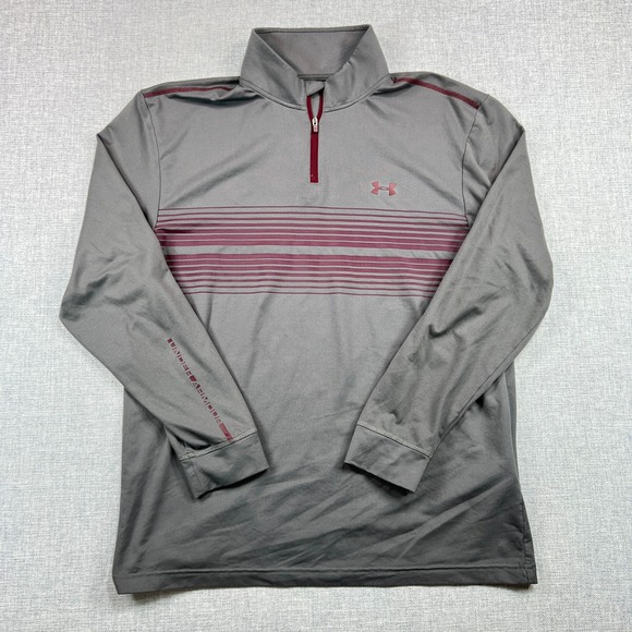 Under Armour 1/4 Zip Pullover Men Medium‎ ColdGear Infrared Gray Dark Red Active - Picture 1 of 11